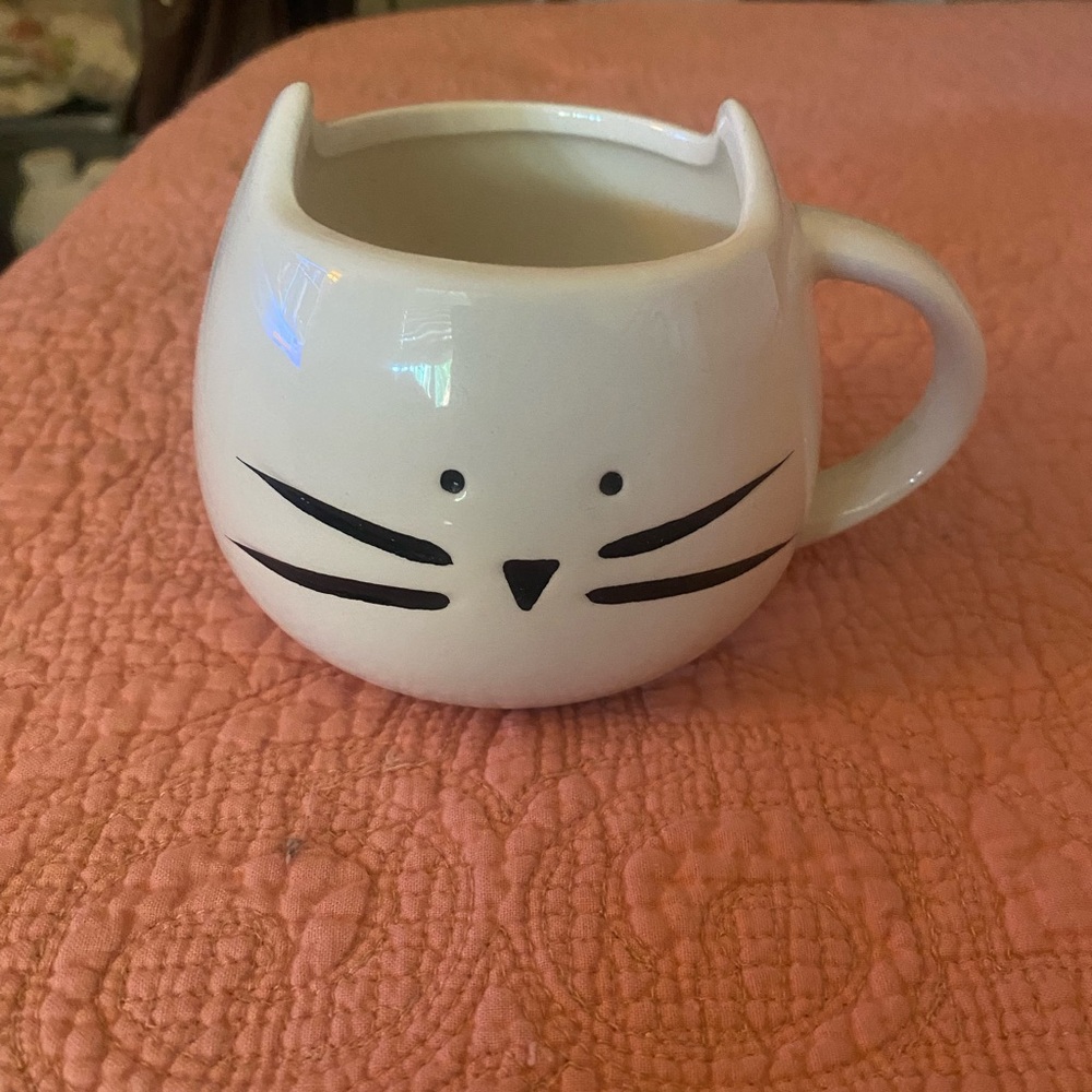 Cat Face Ceramic Mug, cup White